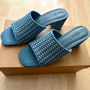 Charlotte Stone “Dallas” Denim Blue Woven Mules, Size 8 (New)